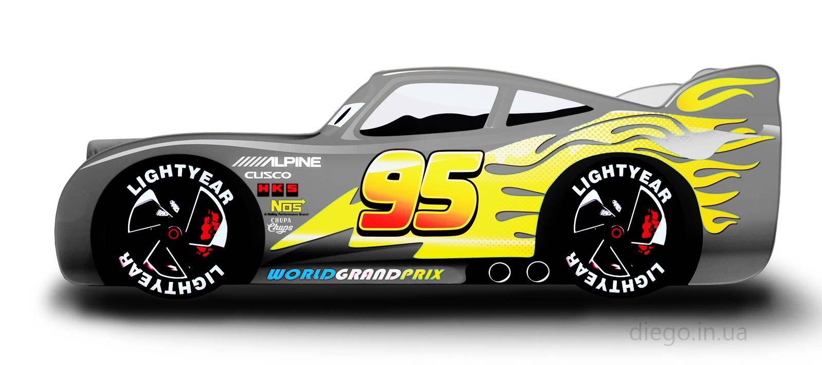 Кровать машина Флэш (Flash) ​​в сером цвете.